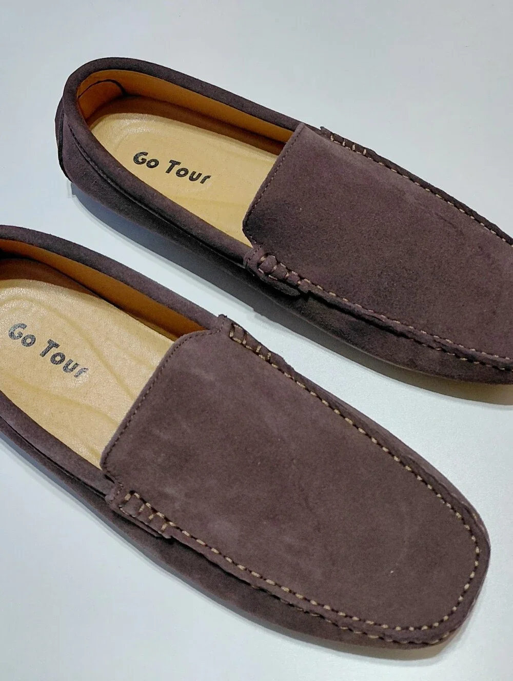 GO TOUR Men's Brown Suede Slip-On Loafers Size 11M